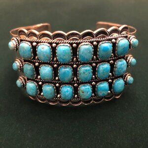 Southwest Style Oval and Round Turquoise Sterling Silver Bracelet